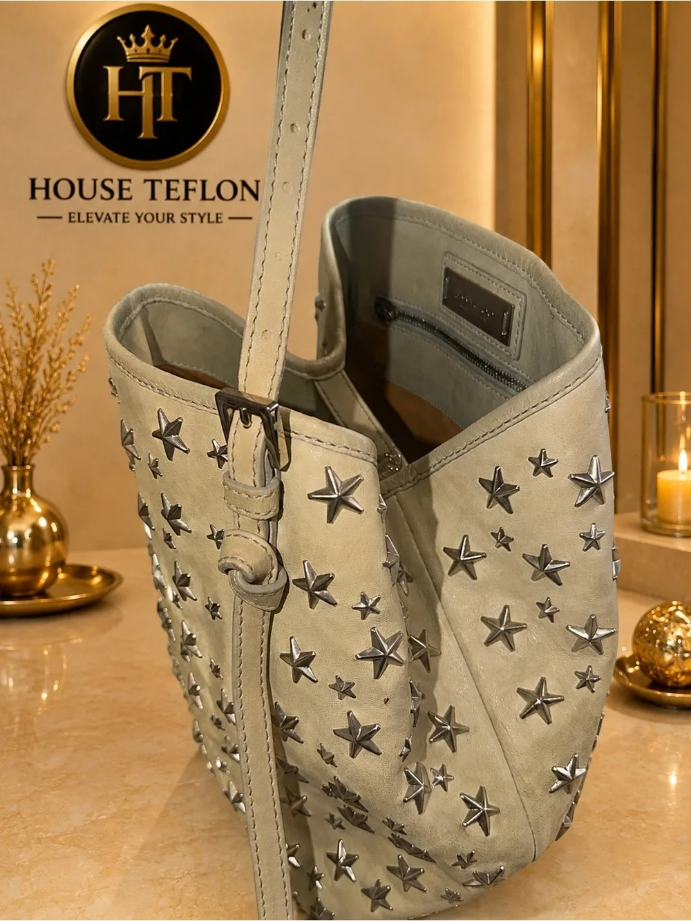 Jimmy Choo Star Studded Leather Tote Bag – Made in Italy